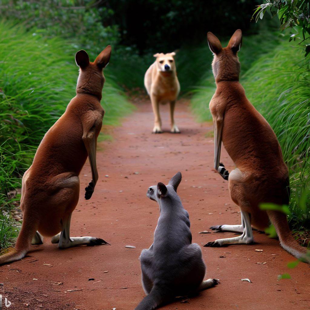 Two Kangaroos Blocking A Dog, Thomas Lorenzo Nature Music